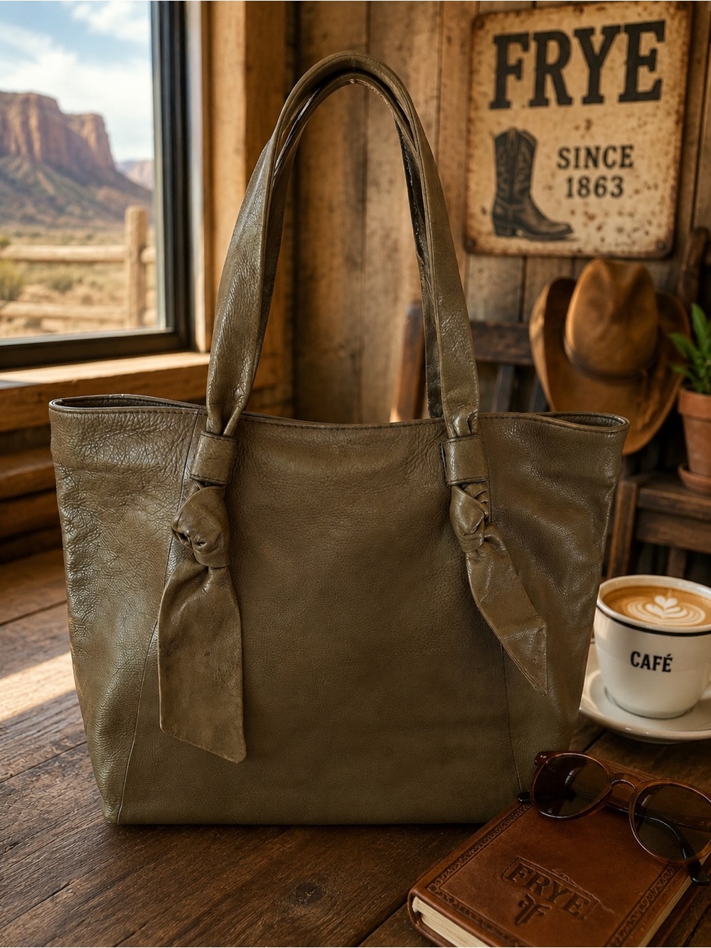 Frye Nora Knotted Tote Olive Taupe Leather NWOT Large Shoulder Bag